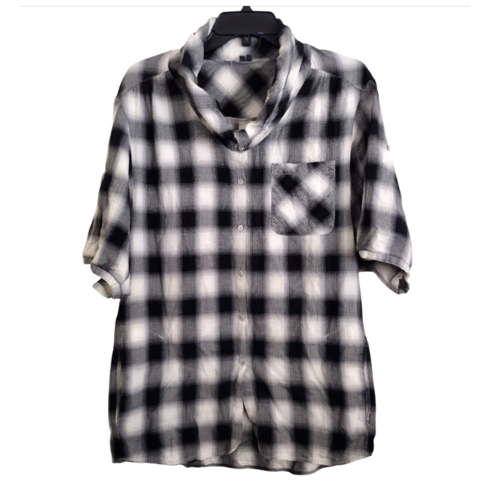 Vince Black and White Checkered Oversized Cowl Neck Shirt With Pockets Size XS